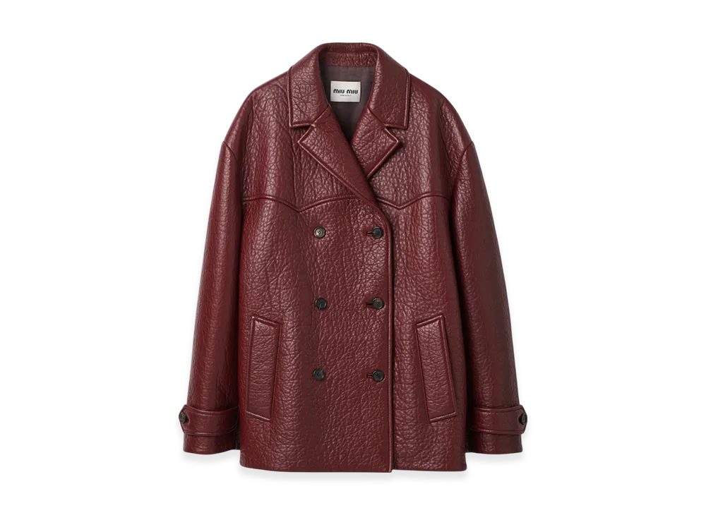 MIU MIU Women's Double Breasted Nappa Leather Jacket "Amaranth Red/Maize Yellow"