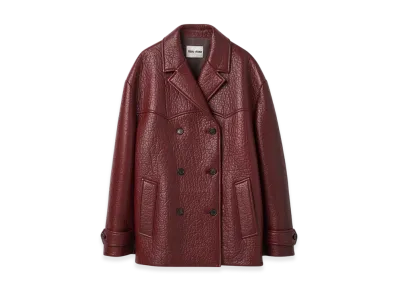 MIU MIU Women's Double Breasted Nappa Leather Jacket "Amaranth Red/Maize Yellow"