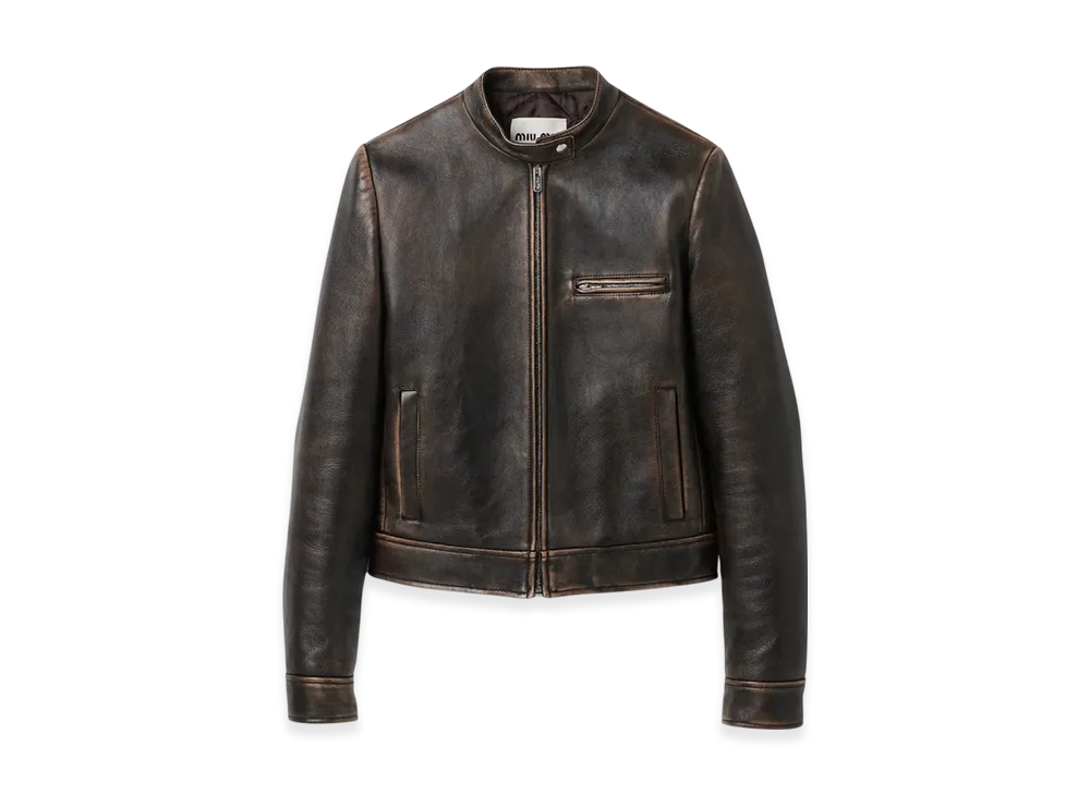 MIU MIU Women's Nappa Leather Jacket "Sand/Coffee"