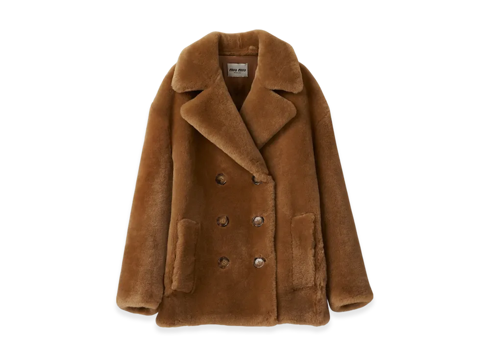 MIU MIU Women's Double Breasted Shearling Jacket "Sand Beige"