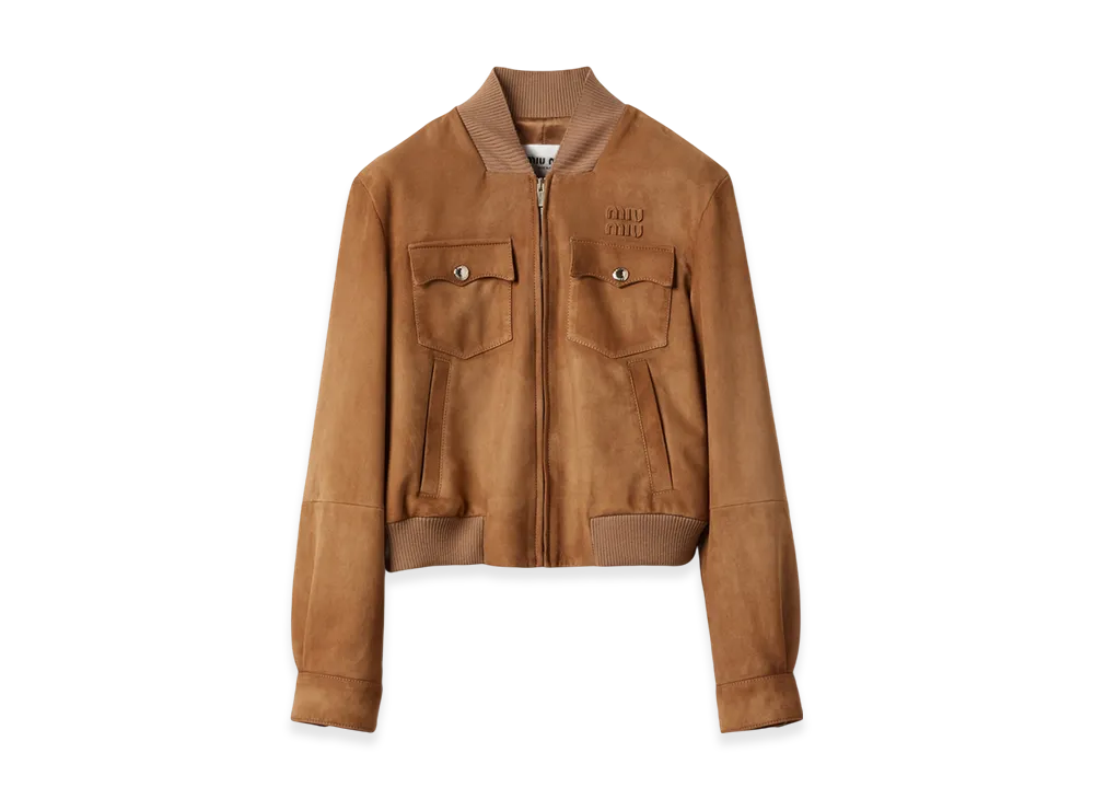 MIU MIU Women's Suede Nappa Leather Jacket "Maple Brown"