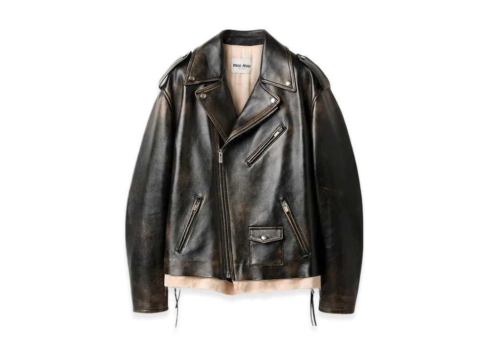 MIU MIU Women's Napa Leather Biker Jacket "Mustard/Black"