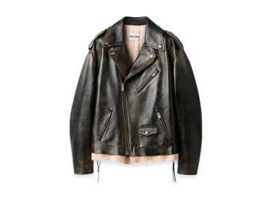 MIU MIU Women's Napa Leather Biker Jacket "Mustard/Black"