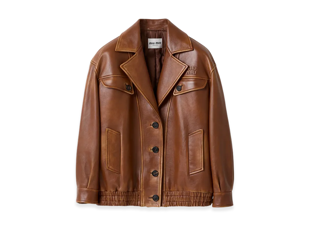 MIU MIU Women's Nappa Leather Jacket "Sandy Beige/Brandy"