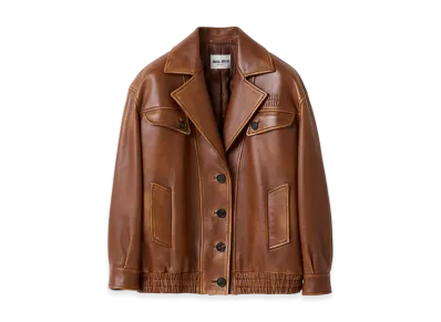 MIU MIU Women's Nappa Leather Jacket "Sandy Beige/Brandy"