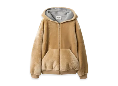 MIU MIU Women's Shearling Hooded Jacket "Camel Brown"