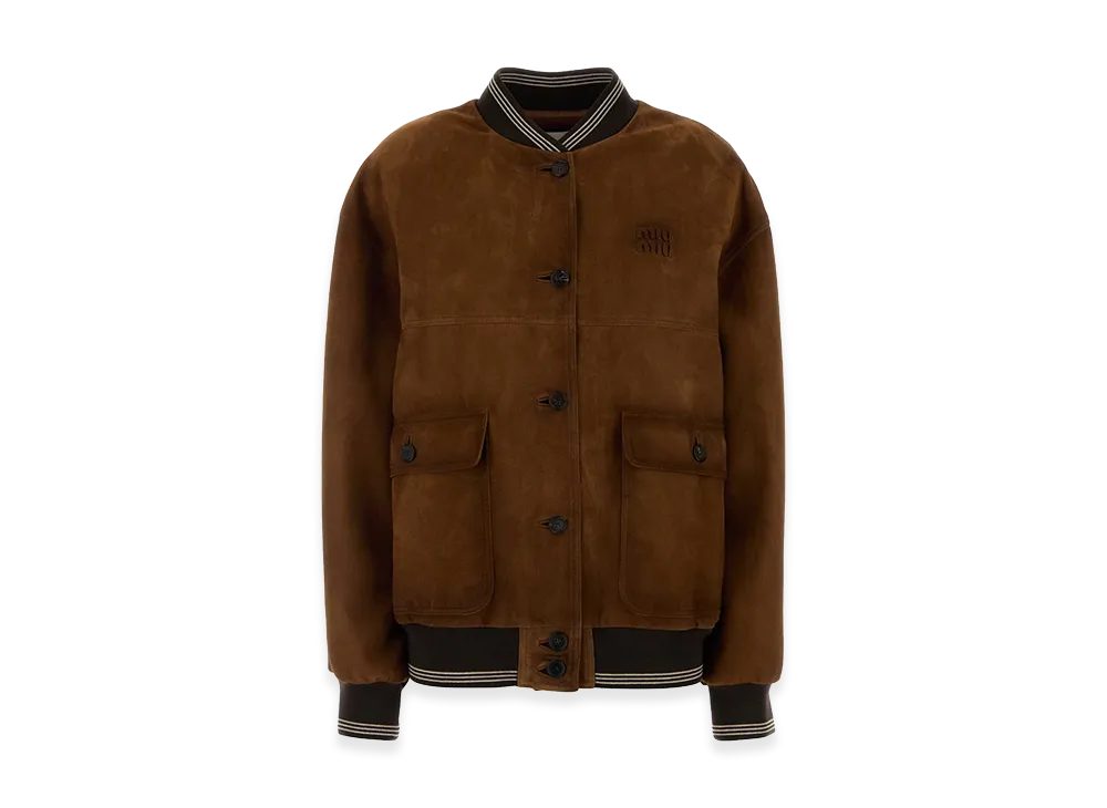 MIU MIU Women's Brow Suede Bomber Jacket "Brown"