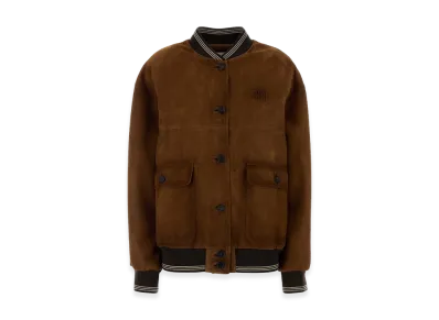 MIU MIU Women's Brow Suede Bomber Jacket "Brown"
