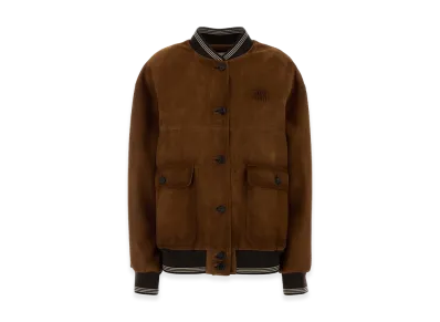 MIU MIU Women's Brow Suede Bomber Jacket "Camel"