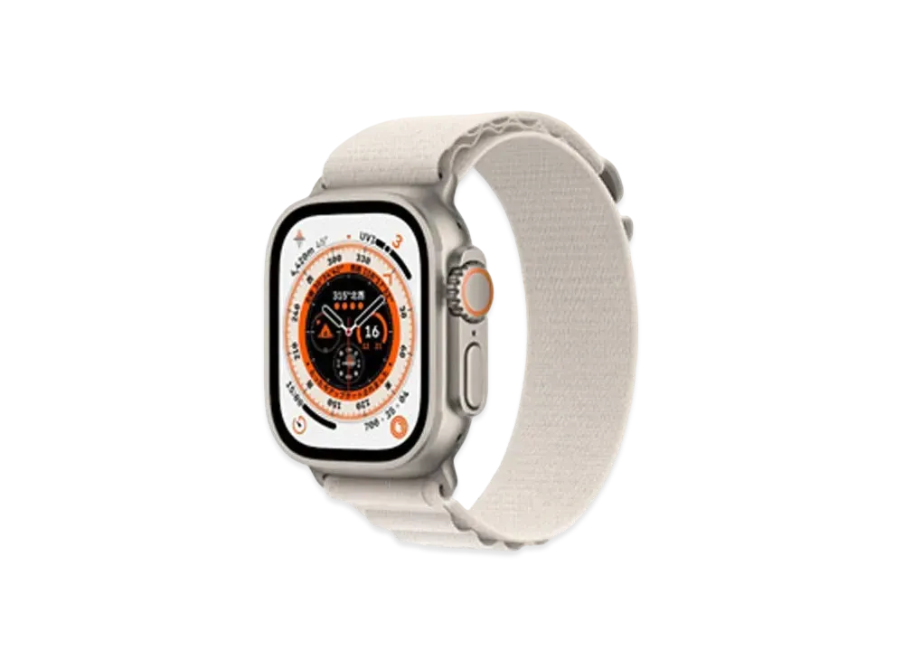 Apple Watch Ultra (GPS + Cellular Model) 49mm Titanium Case Starlight Alpine Loop S "Silver" MQFQ3JA
