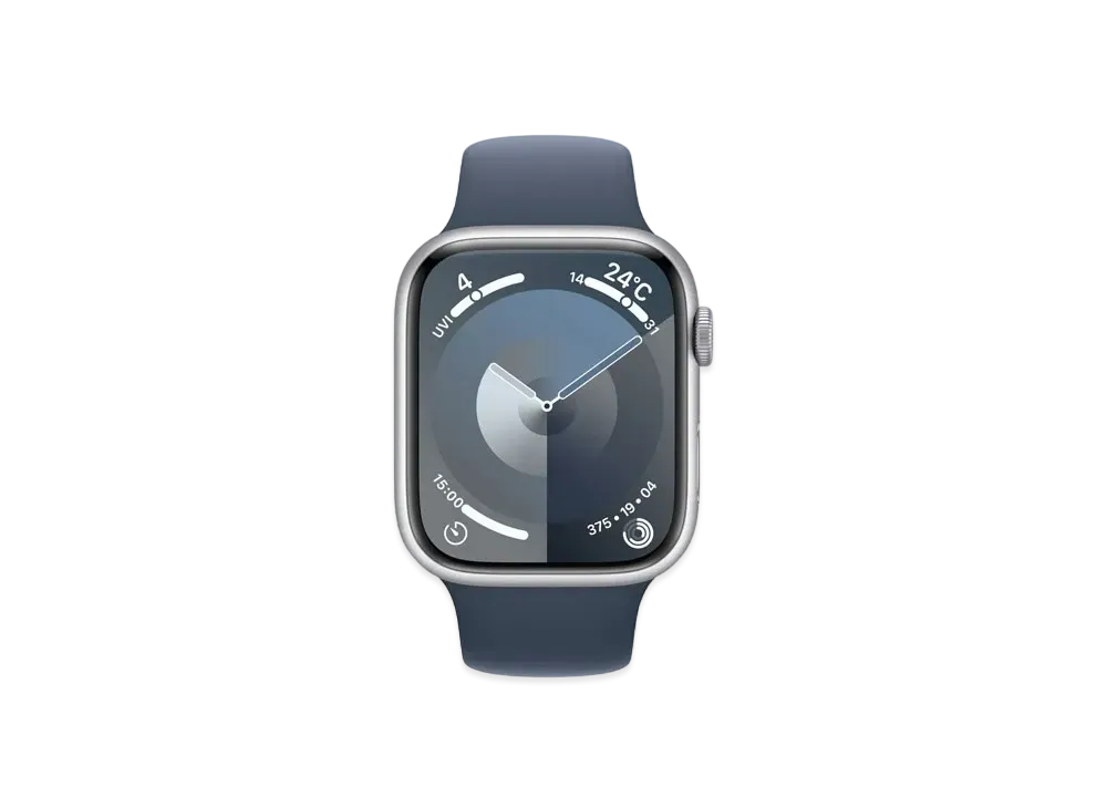 Apple Watch Series 9 (GPS + Cellular Model) 45mm Silver Aluminiumcase Storm Blue Sportsband (M/L) "Blue" MRMH3J/A