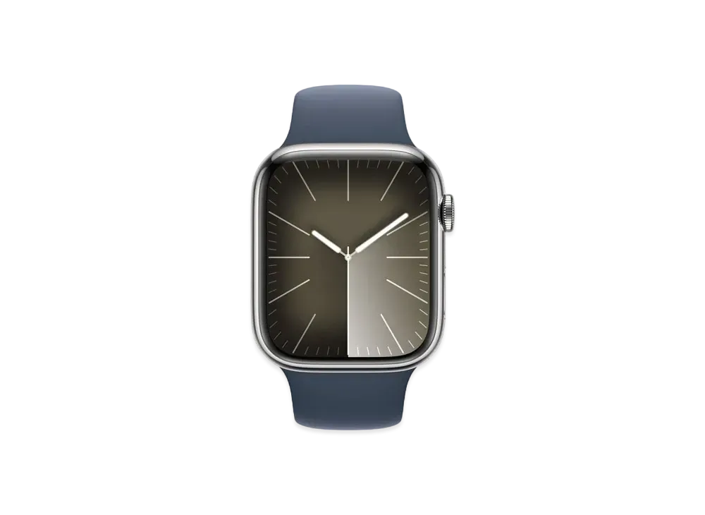Apple Watch Series 9 (GPS + Cellular Model) 45mm Silver Stainless Steel Case Storm Blue Sportsband (S/M) "Blue" MRMN3J/A