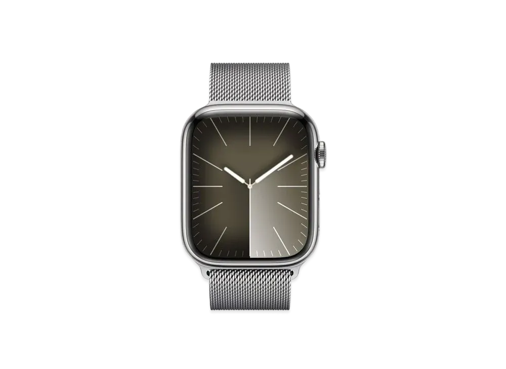Apple Watch Series 9 (GPS + Cellular Model) 45mm Silver Stainless Steel Case Silver Milanese Loop "Silver" MRMQ3J/A