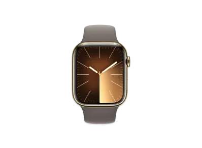 Apple Watch Series 9 (GPS + Cellular Model) 45mm Gold Stainless Steel Case Clay Sportsband (S/M) "Gray" MRMR3J/A