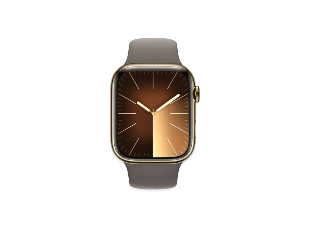 Apple Watch Series 9 (GPS + Cellular Model) 45mm Gold Stainless Steel Case Clay Sportsband (M/L) "Gray" MRMT3J/A