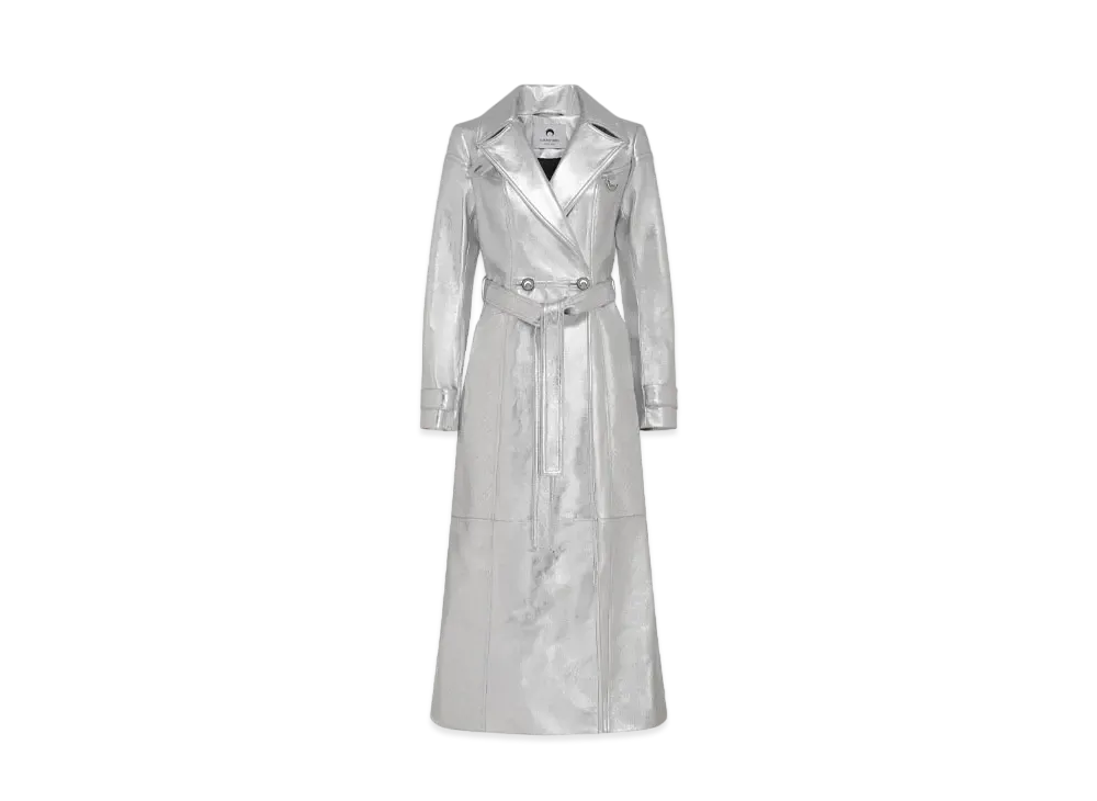 Marine Serre Laminated Leather Trench Coat "Silver"