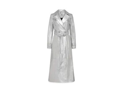 Marine Serre Laminated Leather Trench Coat "Silver"