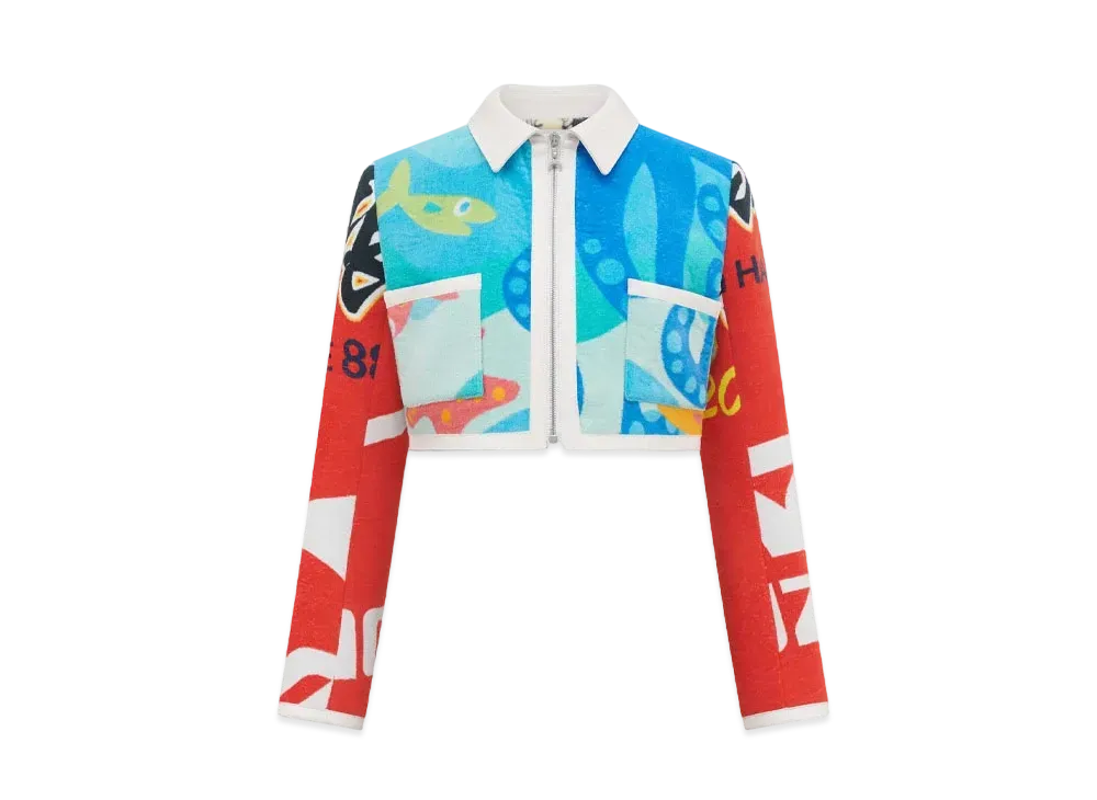 Marine Serre Regenerated Jersey Jacquard Towelling Cropped Jacket "Multi"