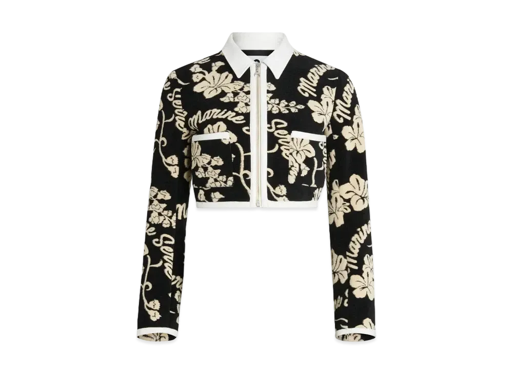 Marine Serre Jersey Jacquard Towel Cropped Jacket "Hawaian Print Black"