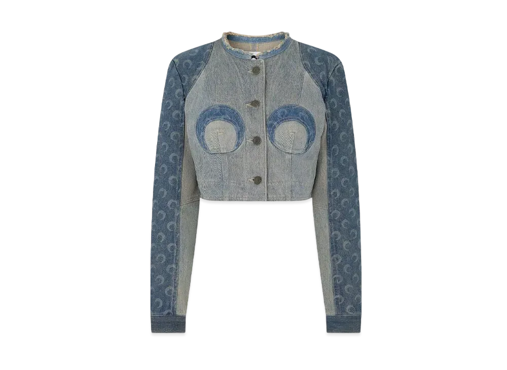 Marine Serre Regenerated Denim Cropped Jacket "Denim Gray"