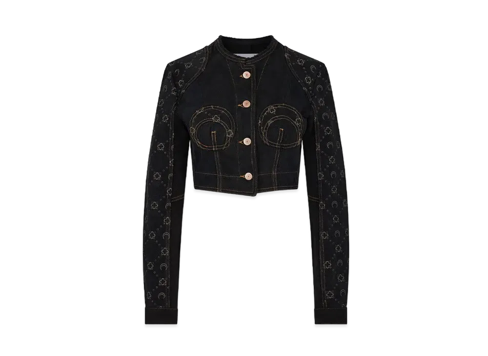 Marine Serre Regenerated Denim Cropped Jacket "Black Denim"