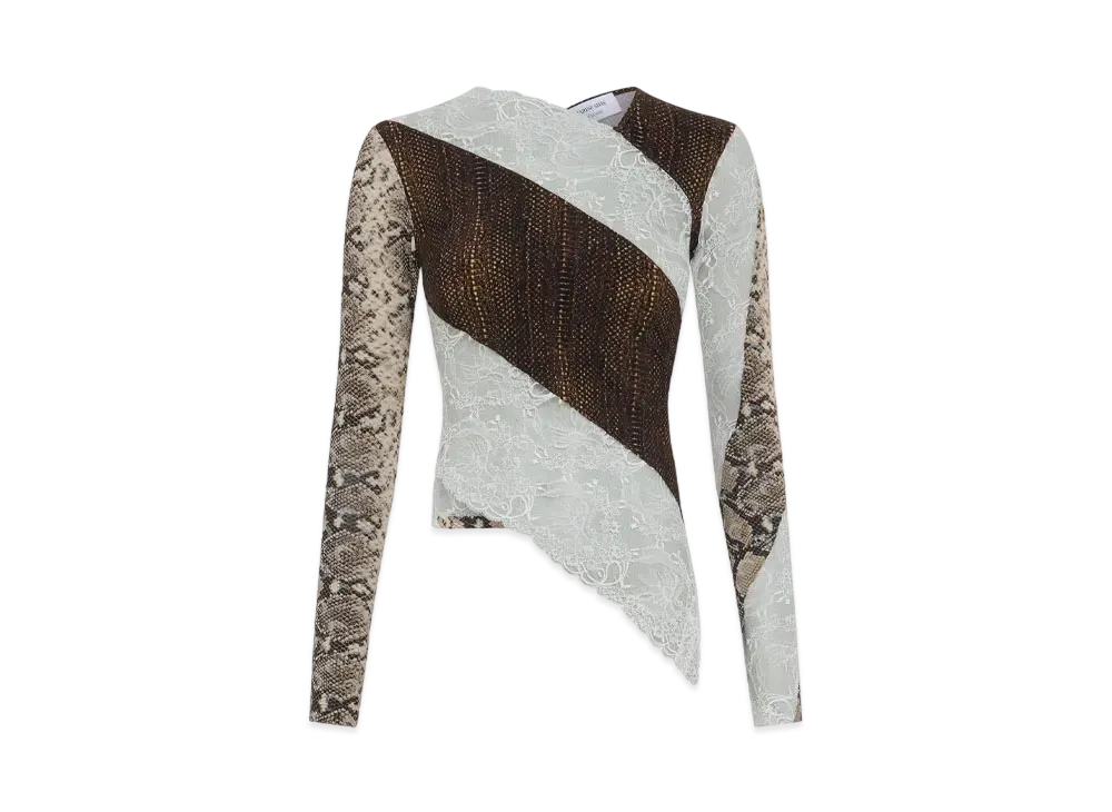 Marine Serre Regenerated Jersey & Lace Twist Top "Upcycled Jersey And Lace"