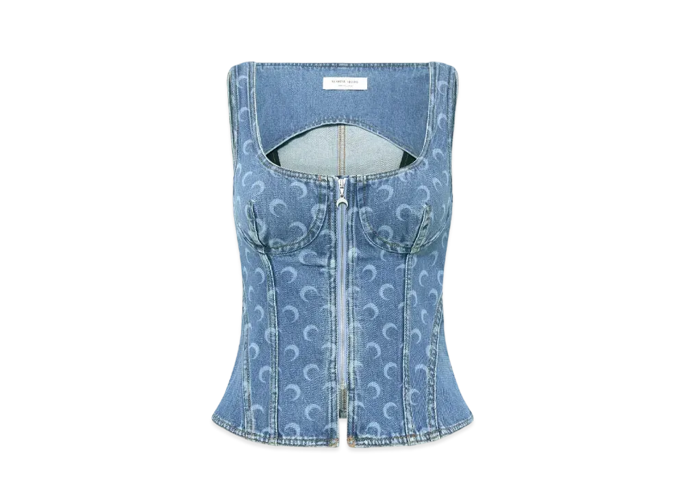 Marine Serre Moon Laser Denim Corset Top "Blue"