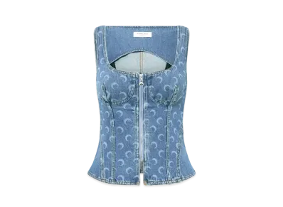Marine Serre Moon Laser Denim Corset Top "Blue"