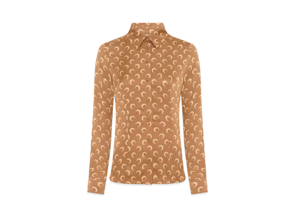 Marine Serre Moon Print Satin Shirt Blouse "Dark Camel"