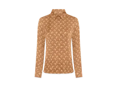 Marine Serre Moon Print Satin Shirt Blouse "Dark Camel"