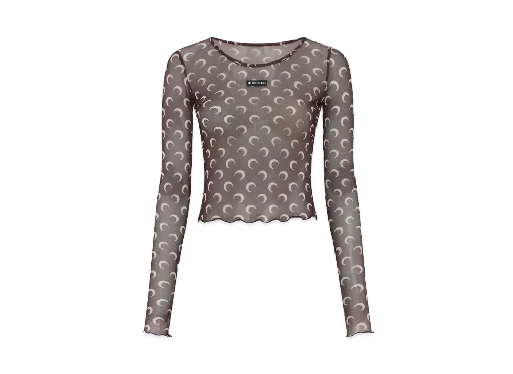 Marine Serre Recycled Moon Mesh Second Skin Crop Top "Brown"