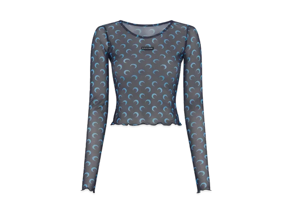 Marine Serre Recycled Moon Mesh Second Skin Crop Top "Navy"