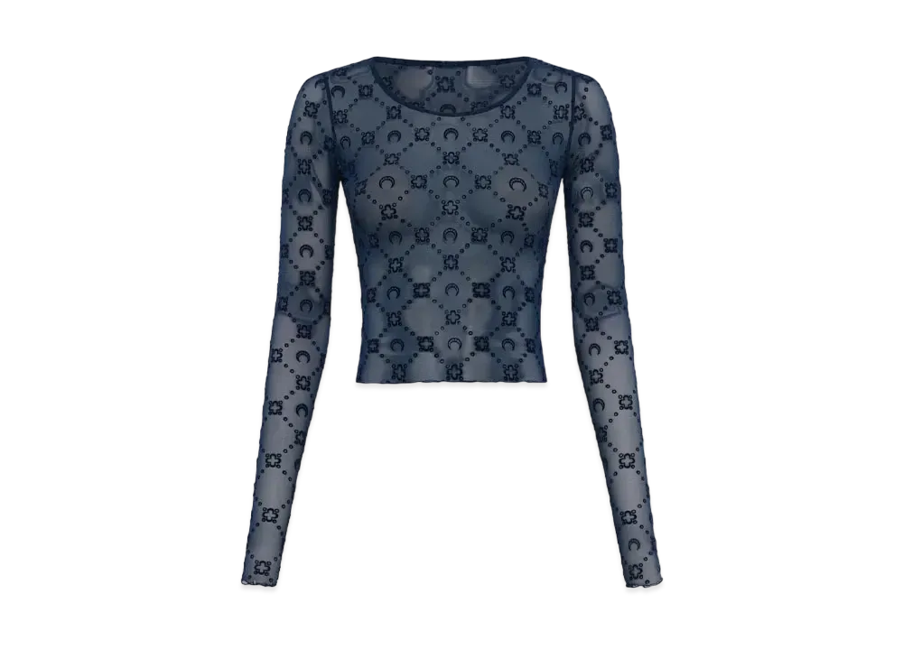 Marine Serre Recycled Mesh Flock Second Skin Crop Top "Navy"
