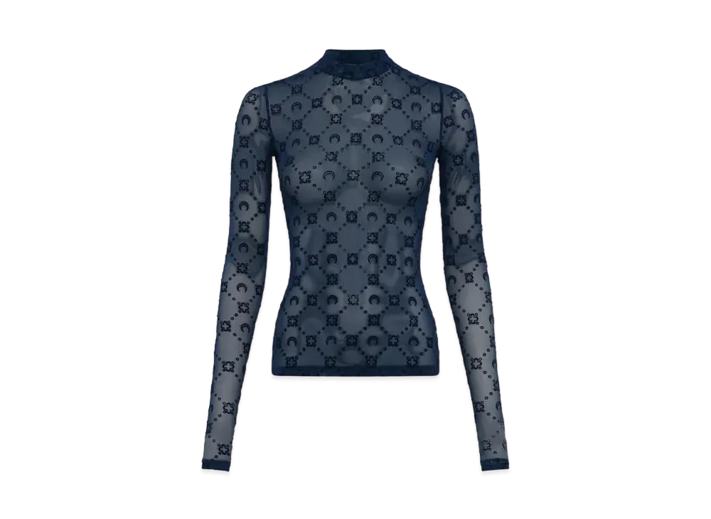 Marine Serre Recycled Mesh Flock Second Skin High Neck Top "Navy"