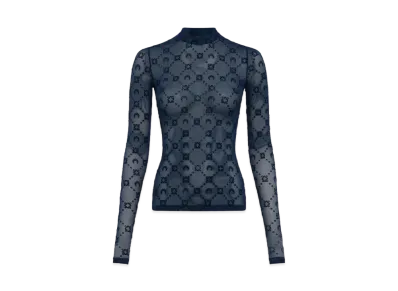 Marine Serre Recycled Mesh Flock Second Skin High Neck Top "Navy"