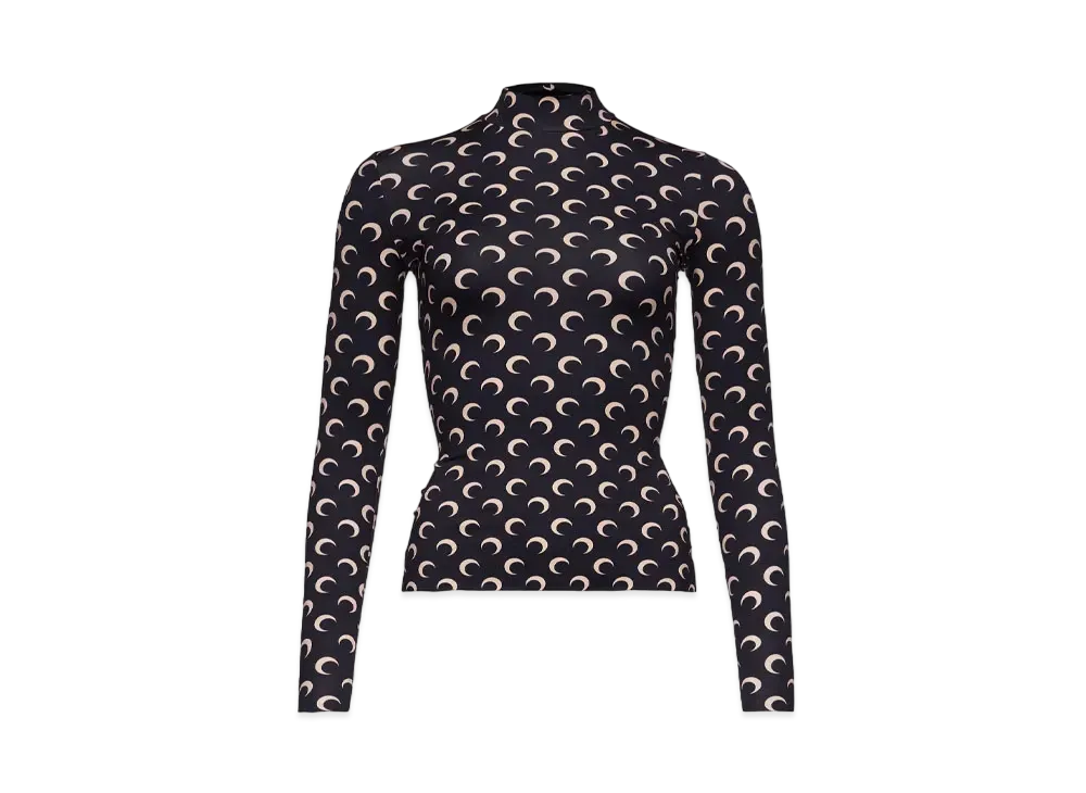 Marine Serre Recycled Moon Jersey Second Skin High Neck Top "Black"