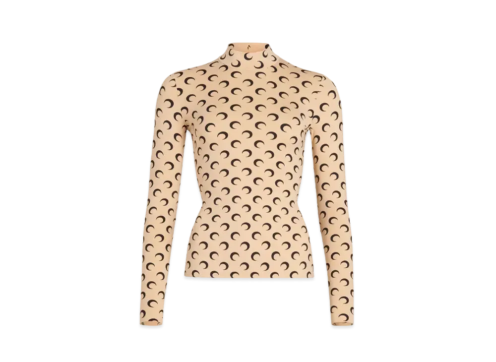 Marine Serre Recycled Moon Jersey Second Skin High Neck Top "Tan Moon"