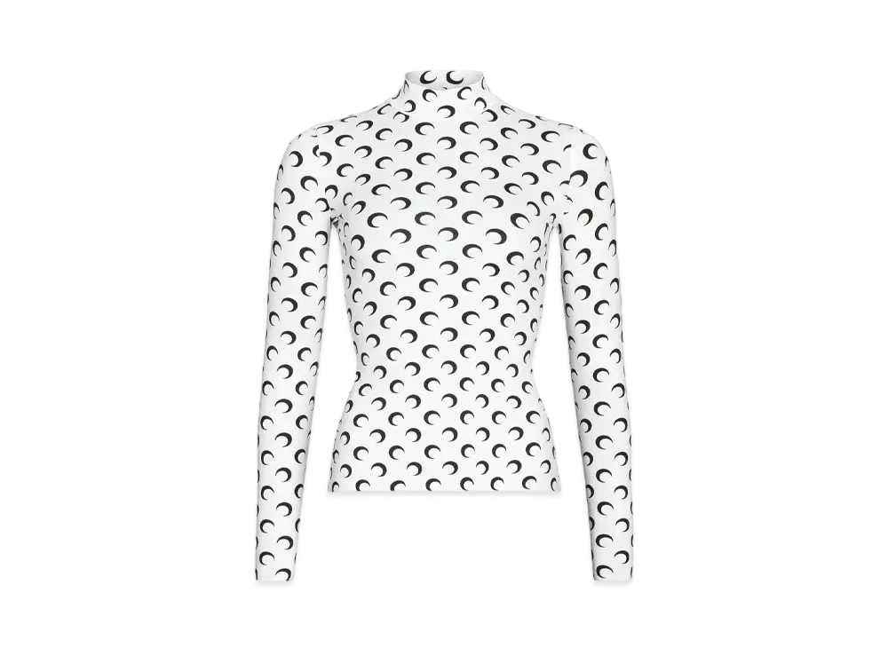 Marine Serre Recycled Moon Jersey Second Skin High Neck Top "White"