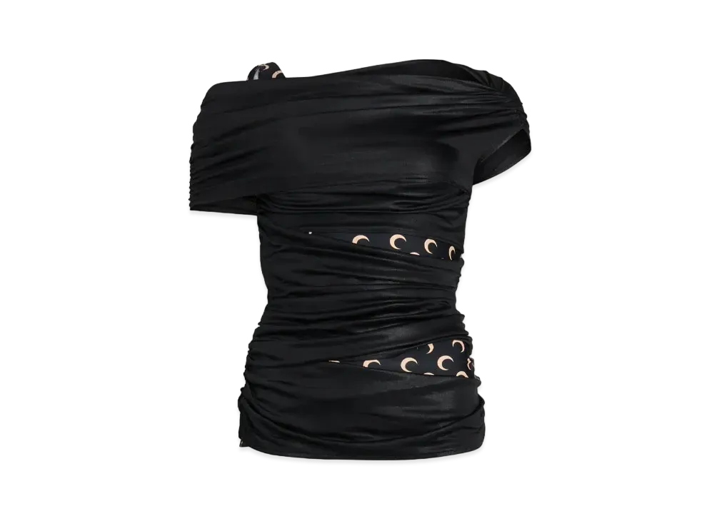 Marine Serre Regenerated Jersey Draped Top "Black"