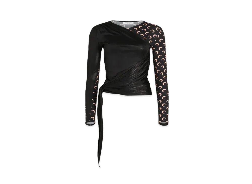 Marine Serre Regenerated Jersey Draped Top "Black"