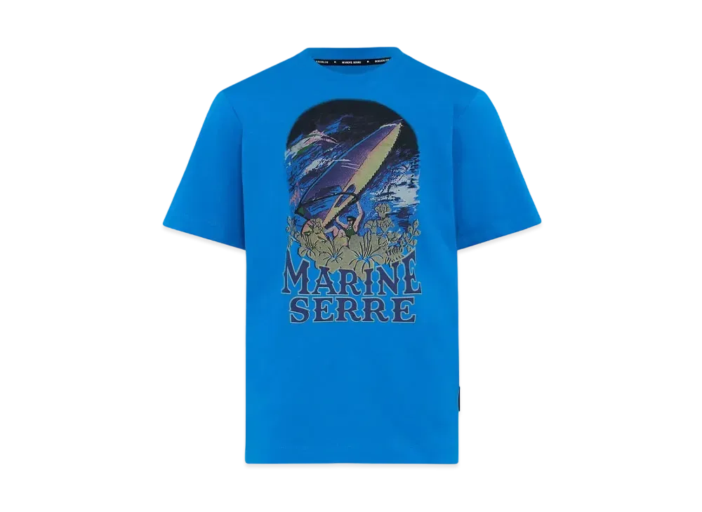 Marine Serre Organic Cotton Print T-Shirt Crew Neck T-Shirt "Blue"