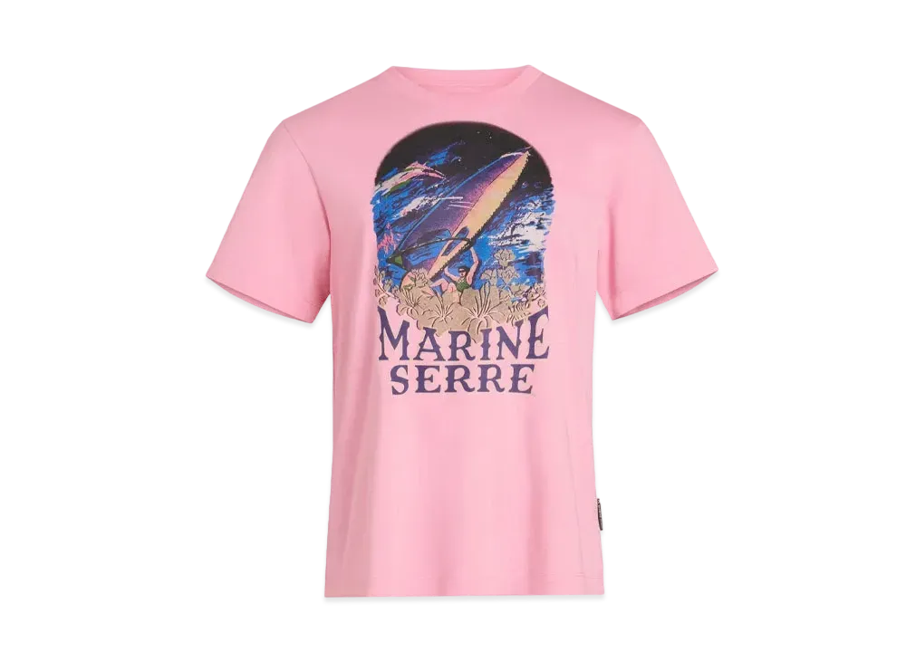 Marine Serre Organic Cotton Print T-Shirt Crew Neck T-Shirt "Pink"