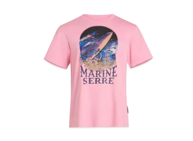 Marine Serre Organic Cotton Print T-Shirt Crew Neck T-Shirt "Pink"