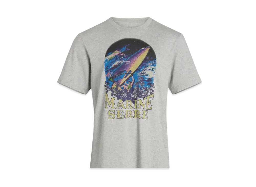 Marine Serre Organic Cotton Print T-Shirt Crew Neck T-Shirt "Gray"