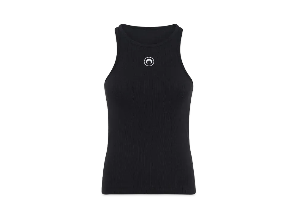 Marine Serre Organic Cotton Ribbed Tank Top "Black"