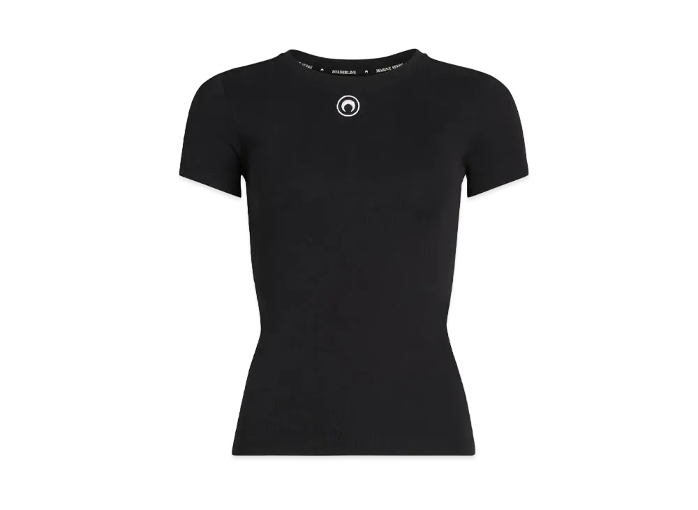 Marine Serre Organic Cotton Ribbed T-Shirt "Black"