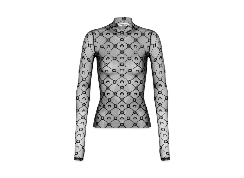 Marine Serre Regenerated Mesh Flock High Neck Top "Black"