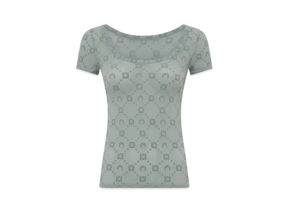 Marine Serre Moonogram Mesh Flock Fitted Top "Gray"