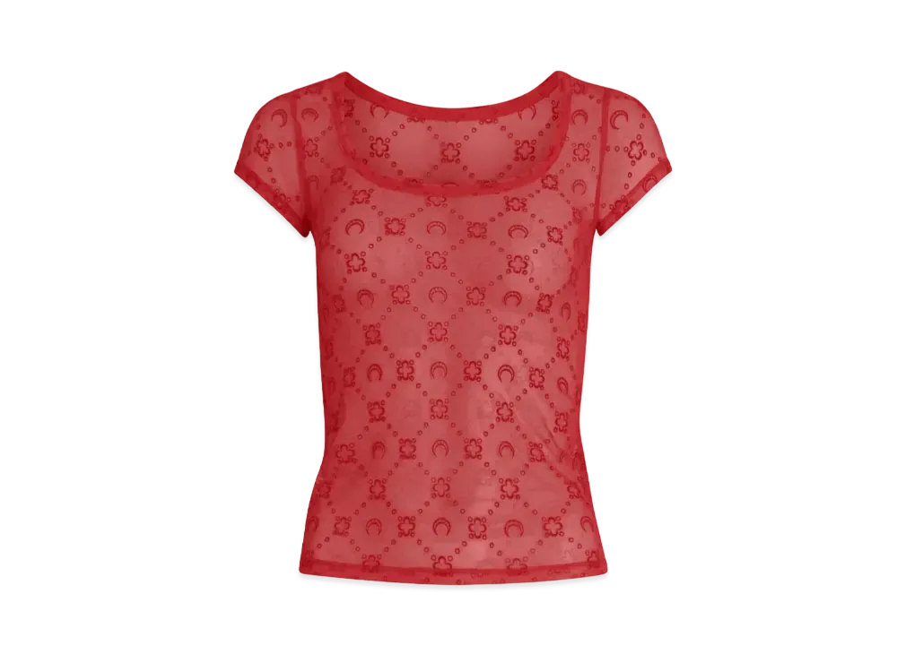 Marine Serre Moonogram Mesh Flock Fitted Top "Red"
