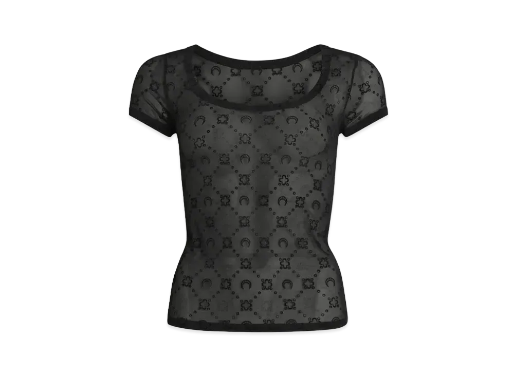 Marine Serre Moonogram Mesh Flock Fitted Top "Black"